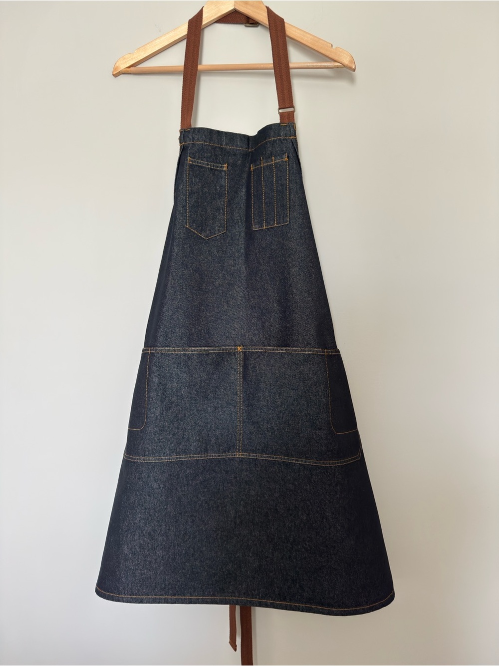 Chef Works Apron URBAN Collection with Brown Straps, Indigo Color